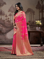 Jyoti Fashion Women's Pink Soft Lichi Silk Jacquard Traditional Saree with Blouse | Grocsy