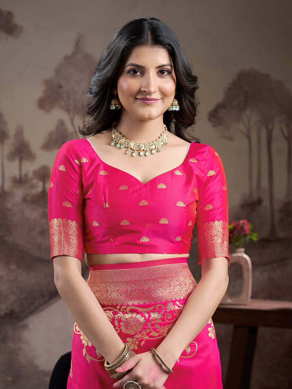 Jyoti Fashion Women's Pink Soft Lichi Silk Jacquard Traditional Saree with Blouse | Grocsy