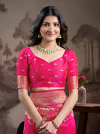 Jyoti Fashion Women's Pink Soft Lichi Silk Jacquard Traditional Saree with Blouse | Grocsy