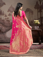 Jyoti Fashion Women's Pink Soft Lichi Silk Jacquard Traditional Saree with Blouse | Grocsy