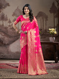 Jyoti Fashion Women's Pink Soft Lichi Silk Jacquard Traditional Saree with Blouse | Grocsy