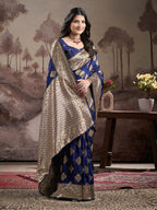 Jyoti Fashion Women's Navy Blue Soft Lichi Silk Jacquard Traditional Saree with Blouse | Grocsy