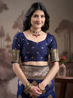 Jyoti Fashion Women's Navy Blue Soft Lichi Silk Jacquard Traditional Saree with Blouse | Grocsy