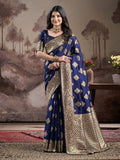 Jyoti Fashion Women's Navy Blue Soft Lichi Silk Jacquard Traditional Saree with Blouse | Grocsy