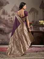 Jyoti Fashion Women's Wine Soft Lichi Silk Jacquard Traditional Saree with Blouse | Grocsy