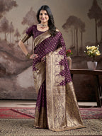 Jyoti Fashion Women's Wine Soft Lichi Silk Jacquard Traditional Saree with Blouse | Grocsy