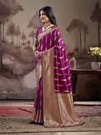 Jyoti Fashion Women's Purple Soft Lichi Silk Jacquard Traditional Saree with Blouse | Grocsy