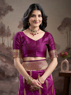 Jyoti Fashion Women's Purple Soft Lichi Silk Jacquard Traditional Saree with Blouse | Grocsy