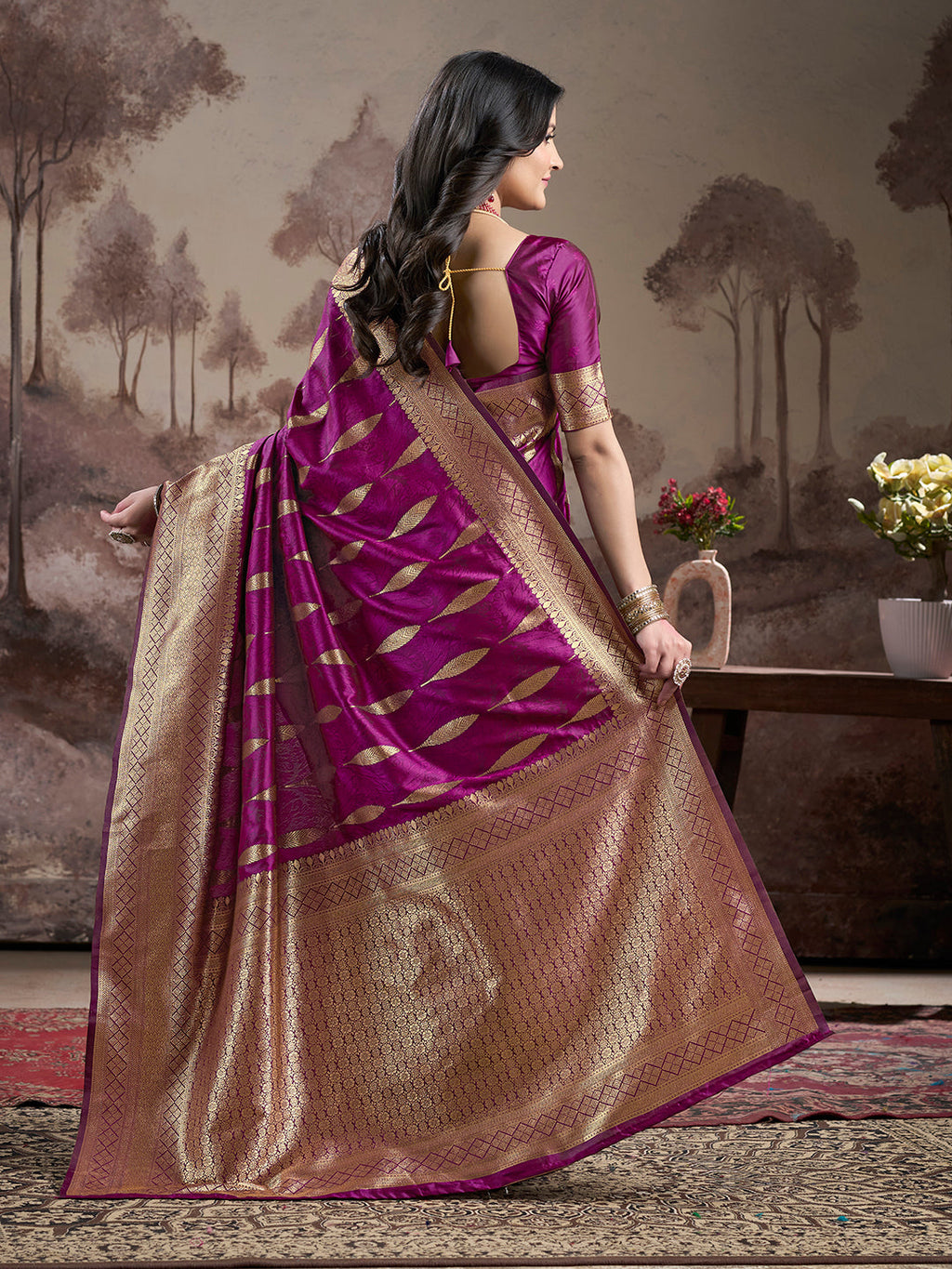 Jyoti Fashion Women's Purple Soft Lichi Silk Jacquard Traditional Saree with Blouse | Grocsy