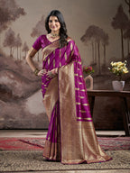 Jyoti Fashion Women's Purple Soft Lichi Silk Jacquard Traditional Saree with Blouse | Grocsy
