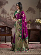 Jyoti Fashion Women's Purple Soft Lichi Silk Jacquard Traditional Saree with Blouse | Grocsy