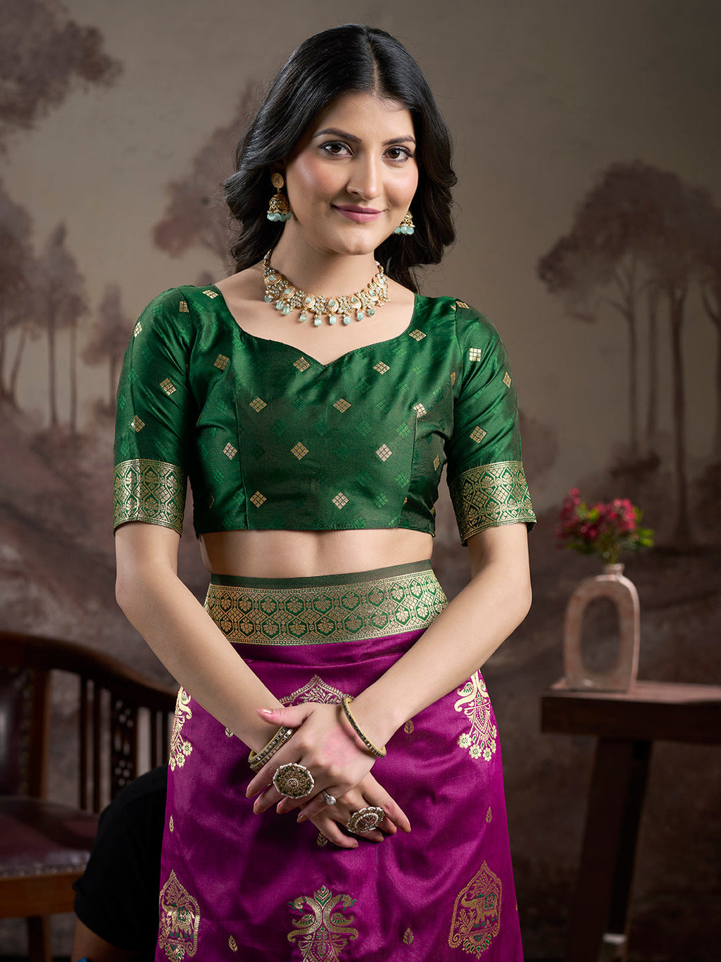 Jyoti Fashion Women's Purple Soft Lichi Silk Jacquard Traditional Saree with Blouse | Grocsy