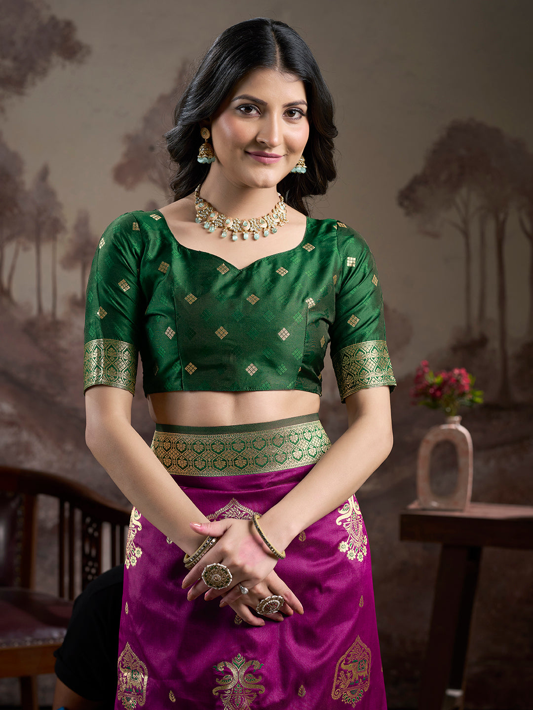 Jyoti Fashion Women's Purple Soft Lichi Silk Jacquard Traditional Saree with Blouse | Grocsy