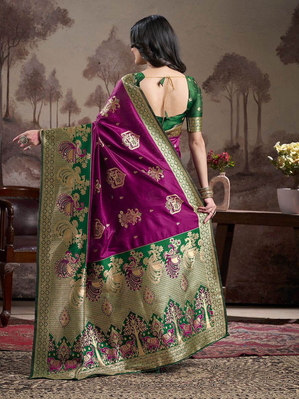 Jyoti Fashion Women's Purple Soft Lichi Silk Jacquard Traditional Saree with Blouse | Grocsy