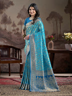 Jyoti Fashion Women's Sky Blue Soft Lichi Silk Jacquard Traditional Saree with Blouse | Grocsy