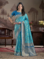 Jyoti Fashion Women's Sky Blue Soft Lichi Silk Jacquard Traditional Saree with Blouse | Grocsy