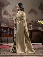 Jyoti Fashion Women's Beige Soft Lichi Silk Jacquard Traditional Saree with Blouse | Grocsy