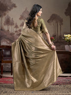 Jyoti Fashion Women's Beige Soft Lichi Silk Jacquard Traditional Saree with Blouse | Grocsy