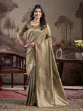 Jyoti Fashion Women's Beige Soft Lichi Silk Jacquard Traditional Saree with Blouse | Grocsy