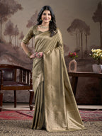 Jyoti Fashion Women's Beige Soft Lichi Silk Jacquard Traditional Saree with Blouse | Grocsy