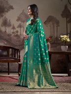 Jyoti Fashion Women's Green Soft Lichi Silk Jacquard Traditional Saree with Blouse | Grocsy