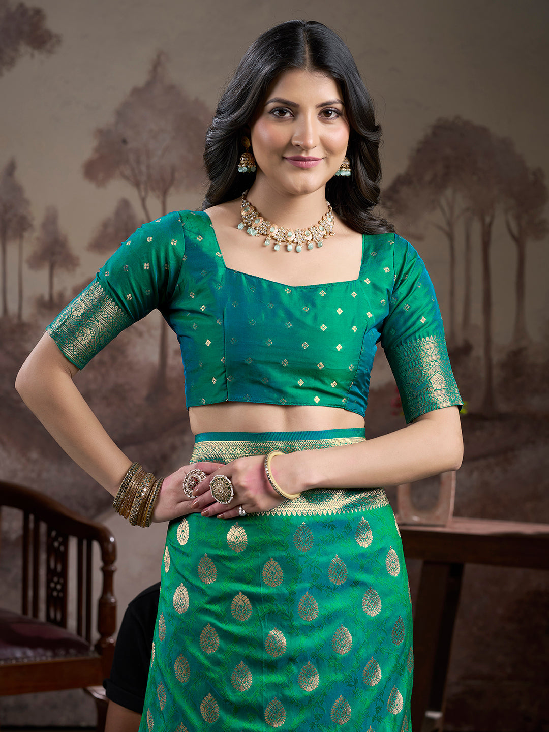 Jyoti Fashion Women's Green Soft Lichi Silk Jacquard Traditional Saree with Blouse | Grocsy