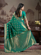 Jyoti Fashion Women's Green Soft Lichi Silk Jacquard Traditional Saree with Blouse | Grocsy