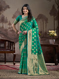 Jyoti Fashion Women's Green Soft Lichi Silk Jacquard Traditional Saree with Blouse | Grocsy