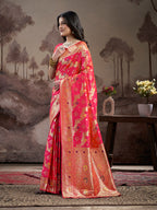 Jyoti Fashion Women's Red Soft Lichi Silk Jacquard Traditional Saree with Blouse | Grocsy