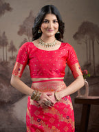 Jyoti Fashion Women's Red Soft Lichi Silk Jacquard Traditional Saree with Blouse | Grocsy