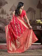 Jyoti Fashion Women's Red Soft Lichi Silk Jacquard Traditional Saree with Blouse | Grocsy