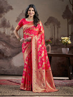 Jyoti Fashion Women's Red Soft Lichi Silk Jacquard Traditional Saree with Blouse | Grocsy