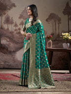 Jyoti Fashion Women's Green Soft Lichi Silk Jacquard Traditional Saree with Blouse | Grocsy