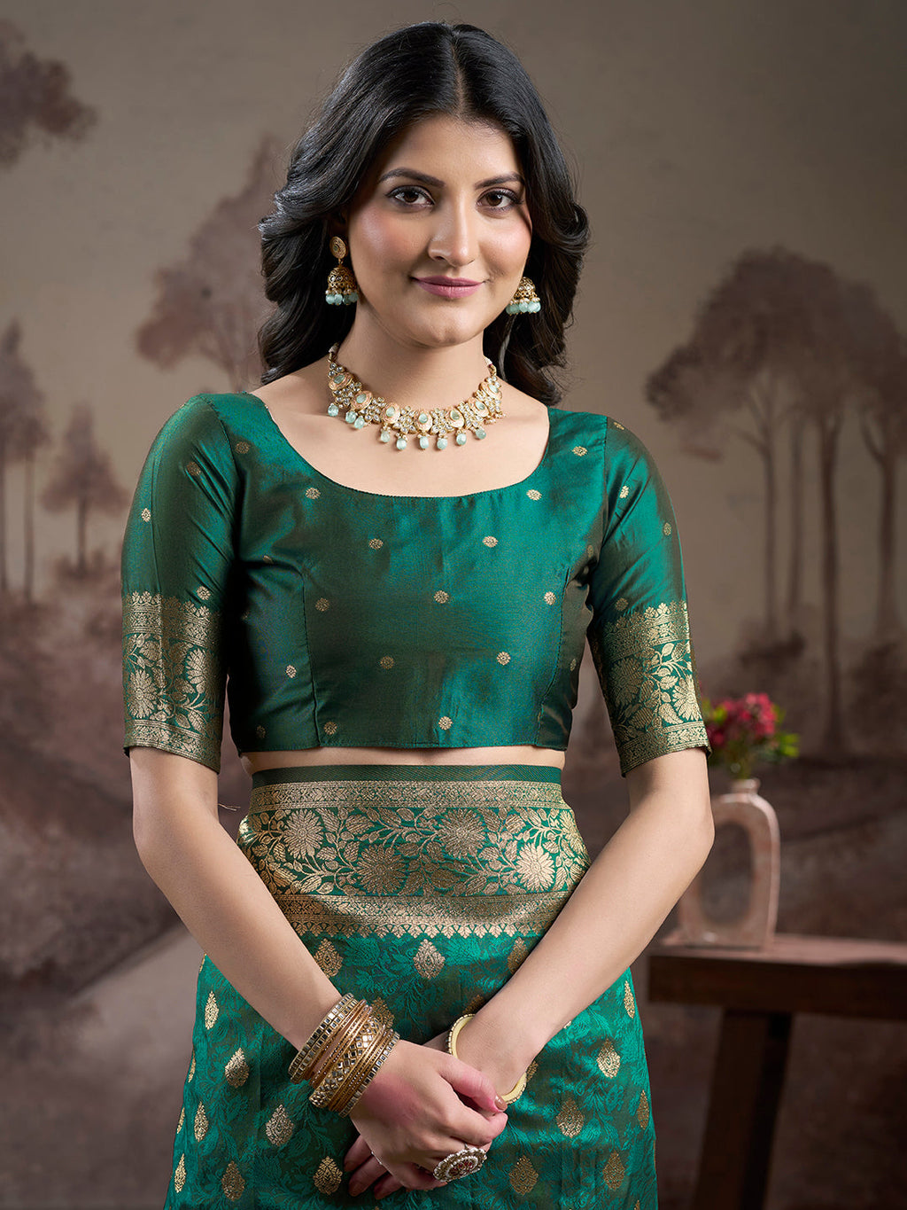 Jyoti Fashion Women's Green Soft Lichi Silk Jacquard Traditional Saree with Blouse | Grocsy