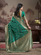 Jyoti Fashion Women's Green Soft Lichi Silk Jacquard Traditional Saree with Blouse | Grocsy
