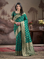 Jyoti Fashion Women's Green Soft Lichi Silk Jacquard Traditional Saree with Blouse | Grocsy