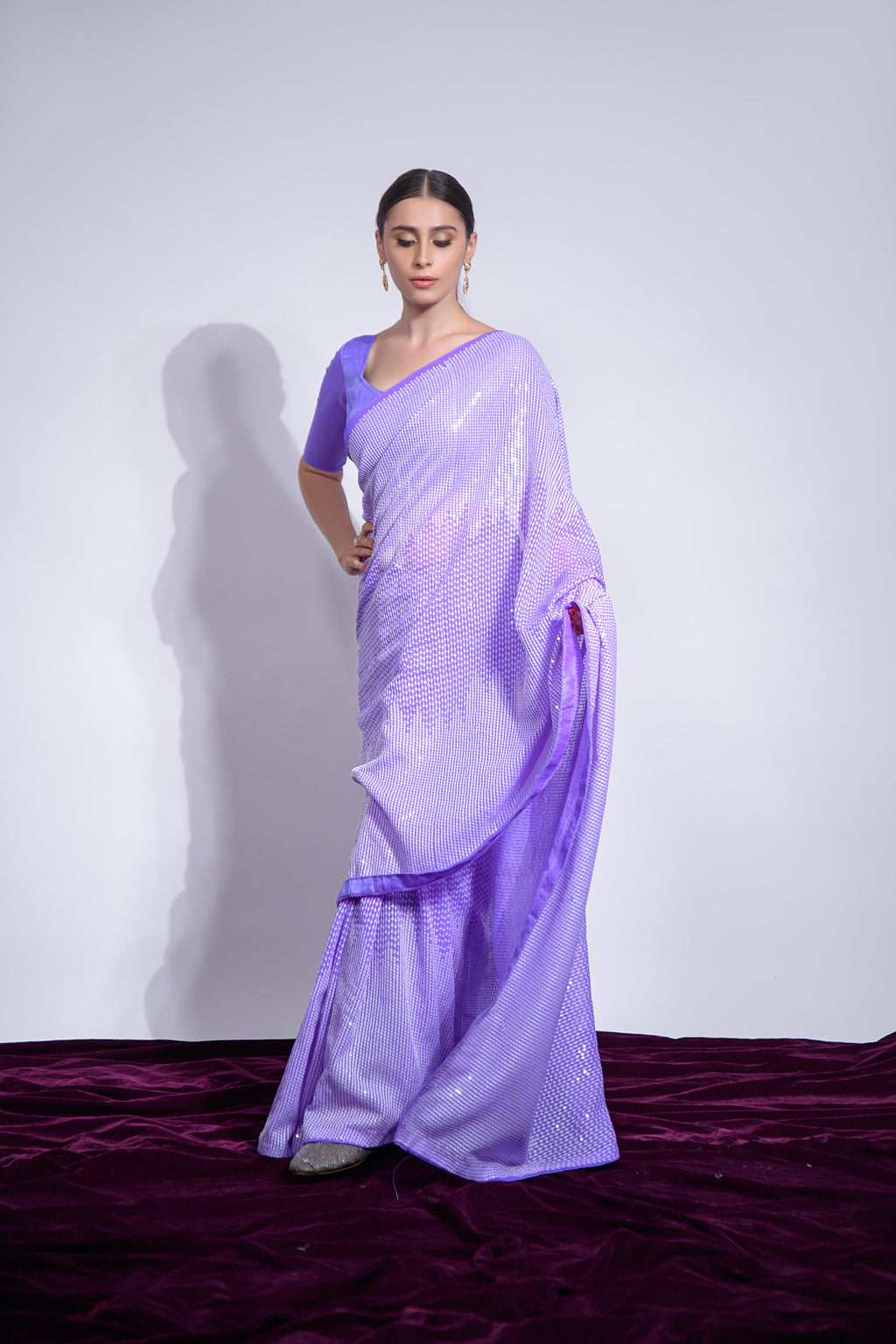 Jyoti Fashion Women's Violet Georgette Sequins Embroidered Designer Saree with Blouse | Grocsy