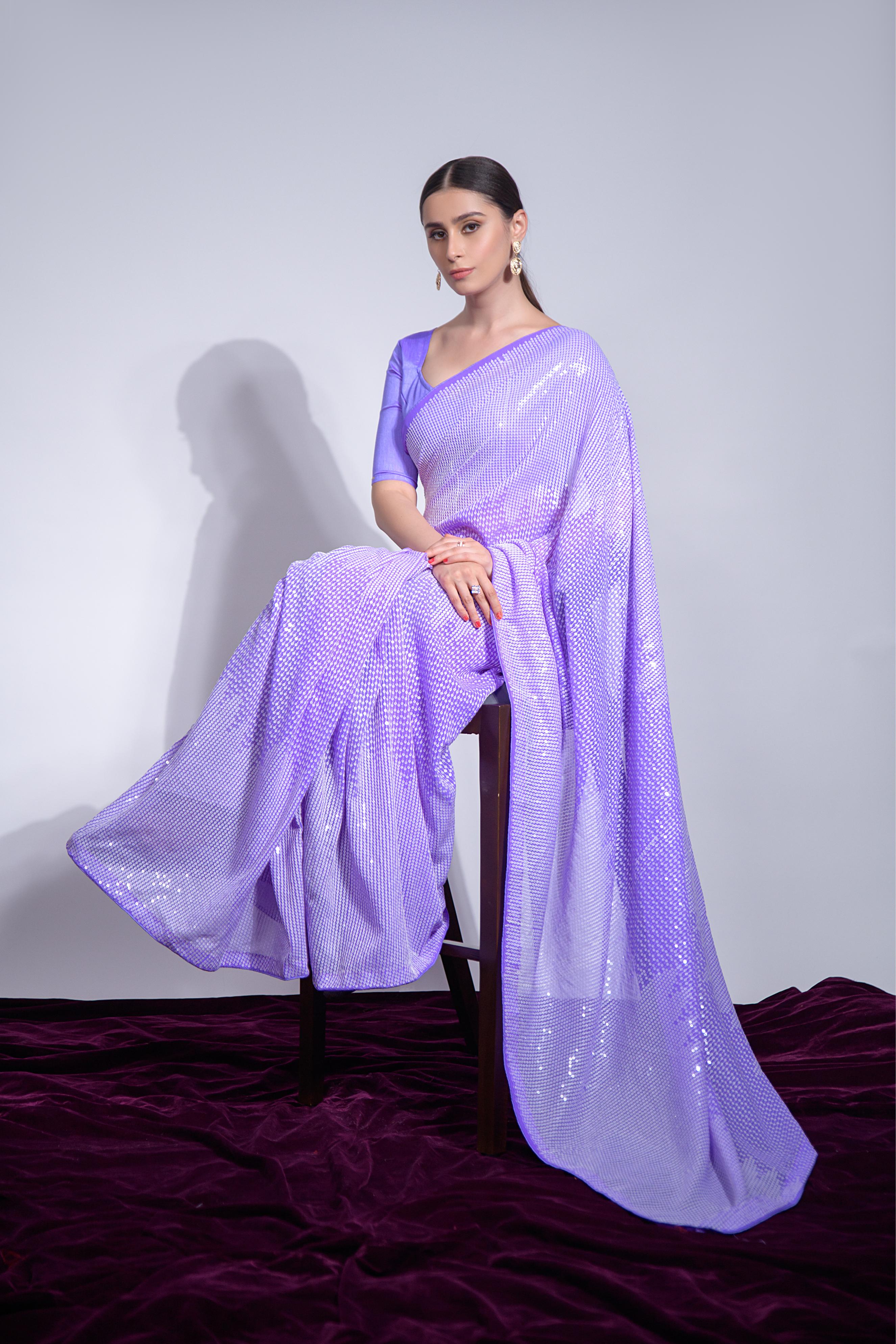 Jyoti Fashion Women's Violet Georgette Sequins Embroidered Designer Saree with Blouse | Grocsy