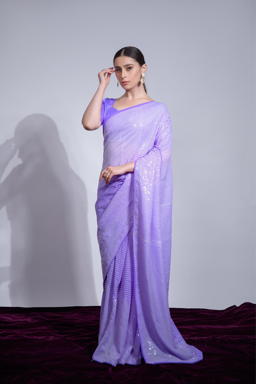 Jyoti Fashion Women's Violet Georgette Sequins Embroidered Designer Saree with Blouse | Grocsy
