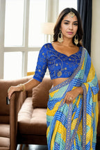 Jyoti Fashion Women's Multicolor Chinon Bandhani Print with Embroidered Saree with Blouse | Grocsy