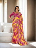 Jyoti Fashion Women's Multicolor Chinon Bandhani Print with Embroidered Saree with Blouse | Grocsy