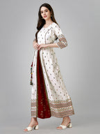 Jyoti Fashion Women's White Rayon Leaf Printed Long Designer Anarkali Dress | Grocsy