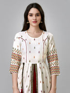 Jyoti Fashion Women's White Rayon Leaf Printed Long Designer Anarkali Dress | Grocsy