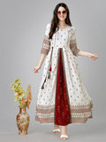 Jyoti Fashion Women's White Rayon Leaf Printed Long Designer Anarkali Dress | Grocsy