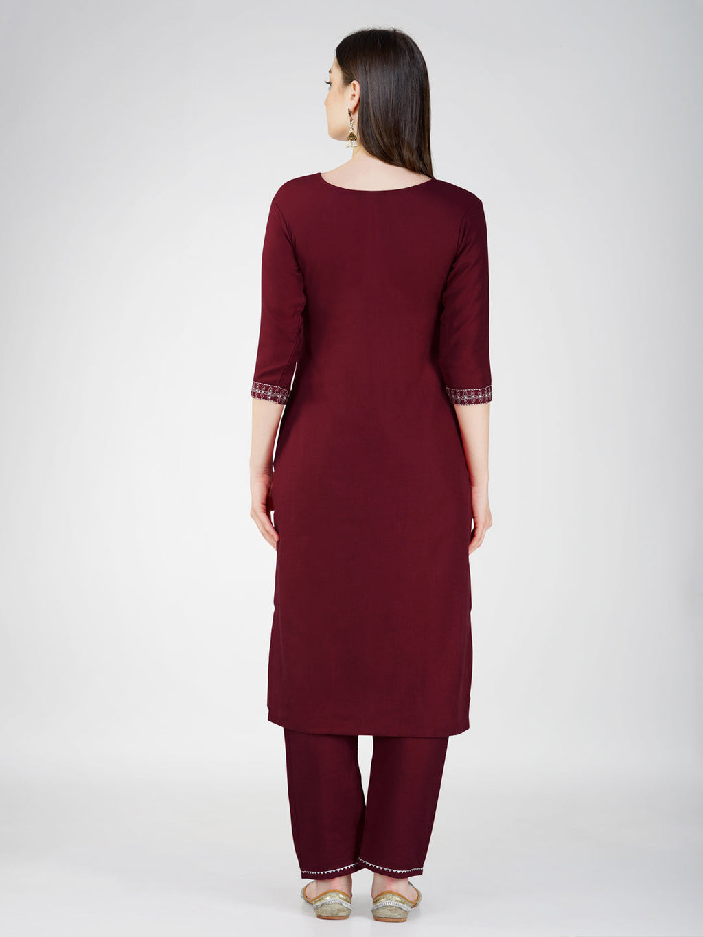 Jyoti Fashion Women's Maroon Cotton Blend Sequins Embroidered Kurta Set | Grocsy
