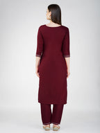 Jyoti Fashion Women's Maroon Cotton Blend Sequins Embroidered Kurta Set | Grocsy