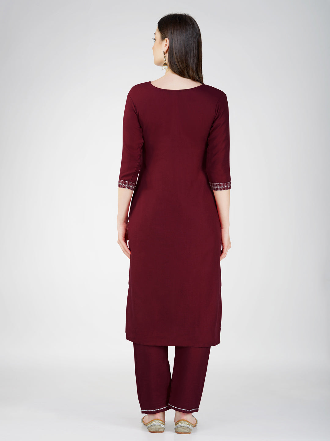 Jyoti Fashion Women's Maroon Cotton Blend Sequins Embroidered Kurta Set | Grocsy