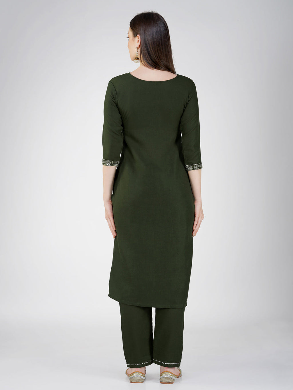 Jyoti Fashion Women's Bottle Green Cotton Blend Sequins Embroidered Kurta Set | Grocsy