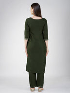 Jyoti Fashion Women's Bottle Green Cotton Blend Sequins Embroidered Kurta Set | Grocsy
