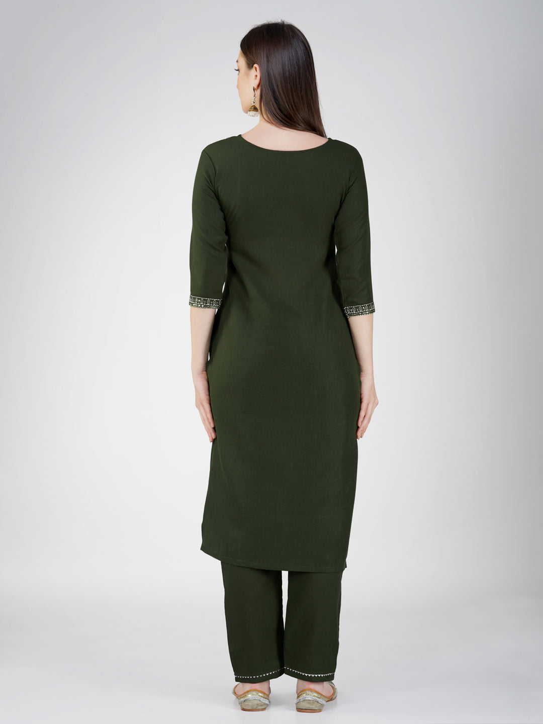 Jyoti Fashion Women's Bottle Green Cotton Blend Sequins Embroidered Kurta Set | Grocsy